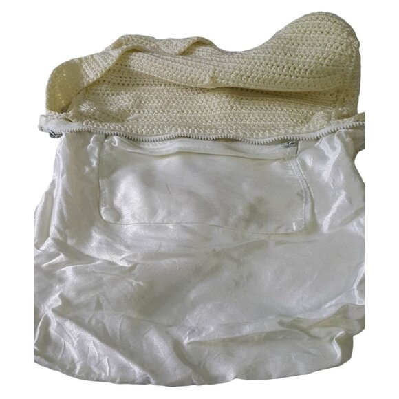 2/$15 Womens Boho Shoulder Bag Cream 10.5" Crochet Flap Button Zipper Pockets - Picture 5 of 5